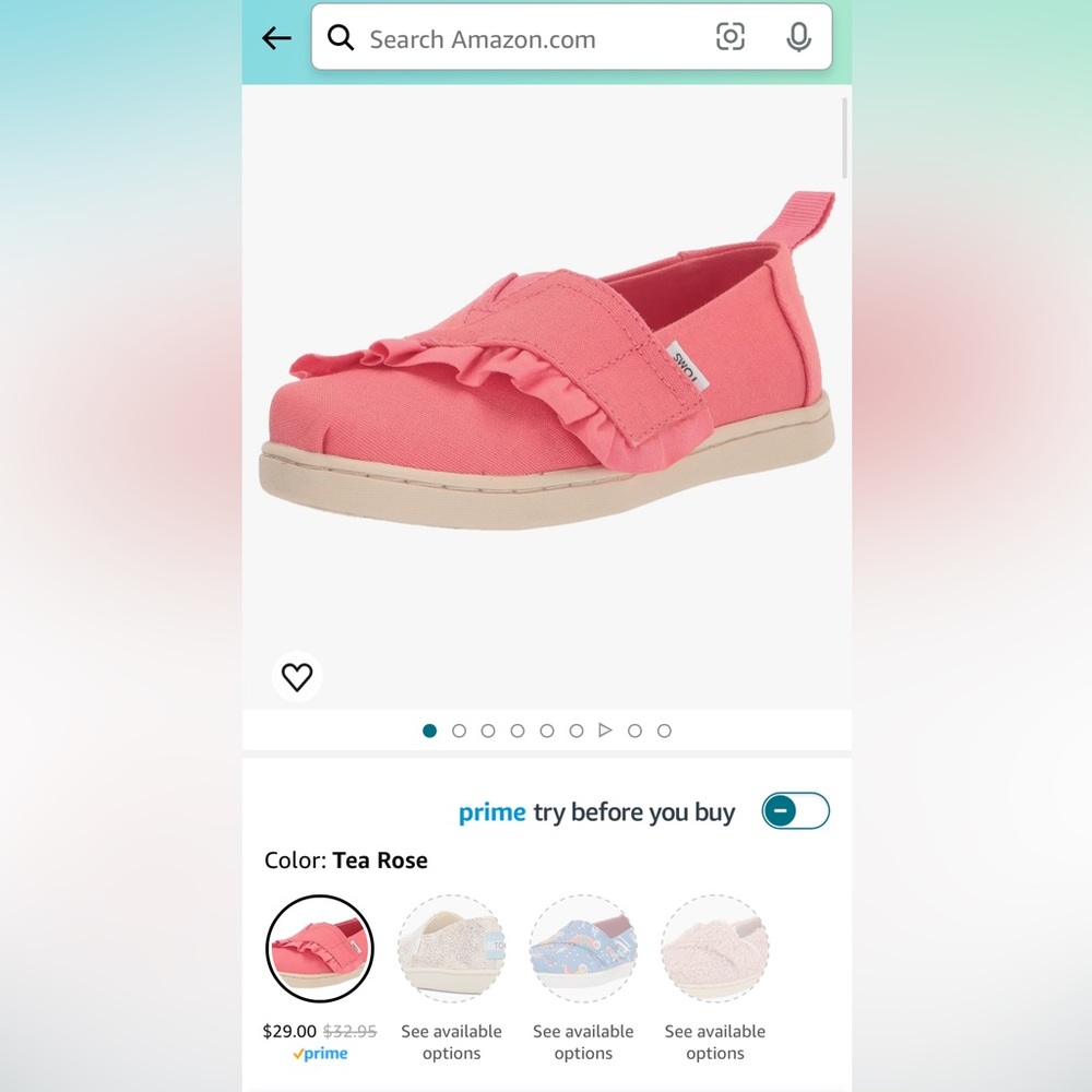 Tiny TOMS alpargata - tea rose canvas/ruffle